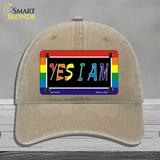 Yes I Am Novelty License Plate Hat Unconstructed Cotton Khaki