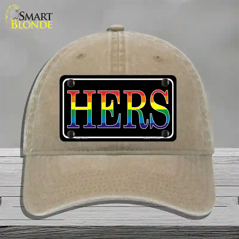 Hers Rainbow Novelty License Plate Hat Unconstructed Cotton Khaki