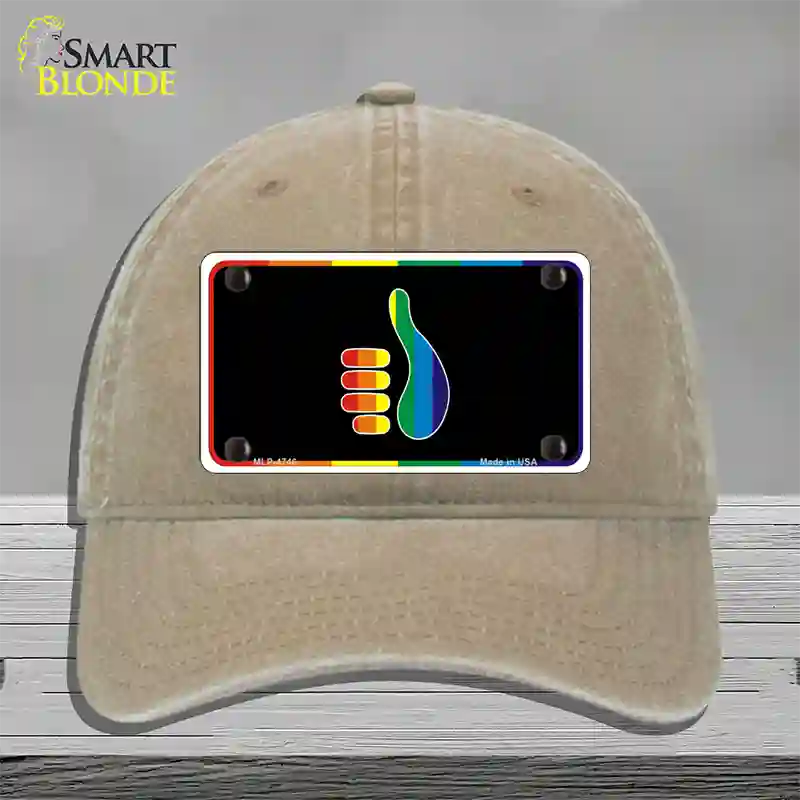 Thumbs Up Novelty License Plate Hat Unconstructed Cotton Khaki
