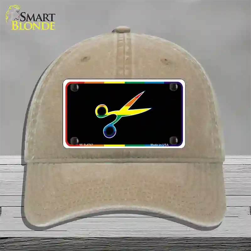 Scissors Novelty License Plate Hat Unconstructed Cotton Khaki