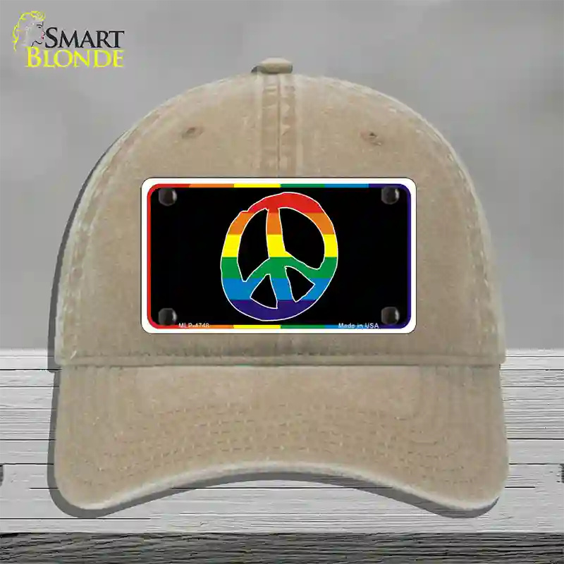 Peace Sign Novelty License Plate Hat Unconstructed Cotton Khaki