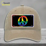 Peace Sign Novelty License Plate Hat Unconstructed Cotton Khaki