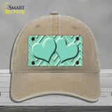 Mint Light Mint Heart Large Chevron Novelty License Plate Hat Unconstructed Cotton / Khaki