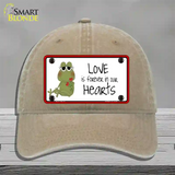 Love In Our Hearts Frog Novelty License Plate Hat Unconstructed Cotton / Khaki