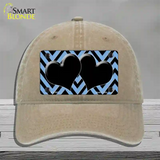 Light Blue Black Chevon Hearts Novelty License Plate Hat Unconstructed Cotton / Khaki