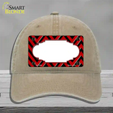 Red Black Chevron Scallop Novelty License Plate Hat Unconstructed Cotton / Khaki