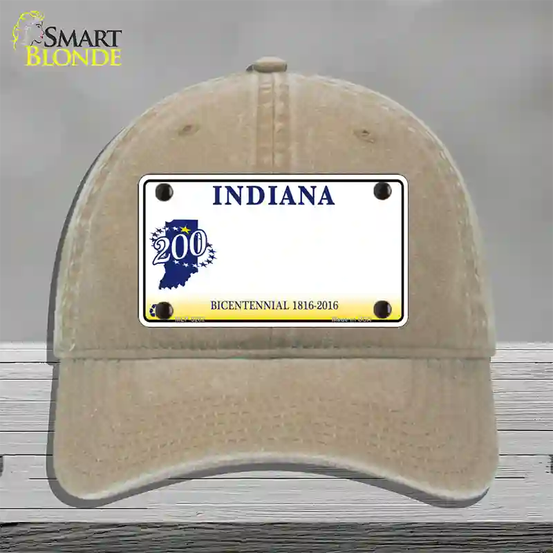 Indiana State Bicentennial Novelty License Plate Hat Unconstructed Cotton / Khaki