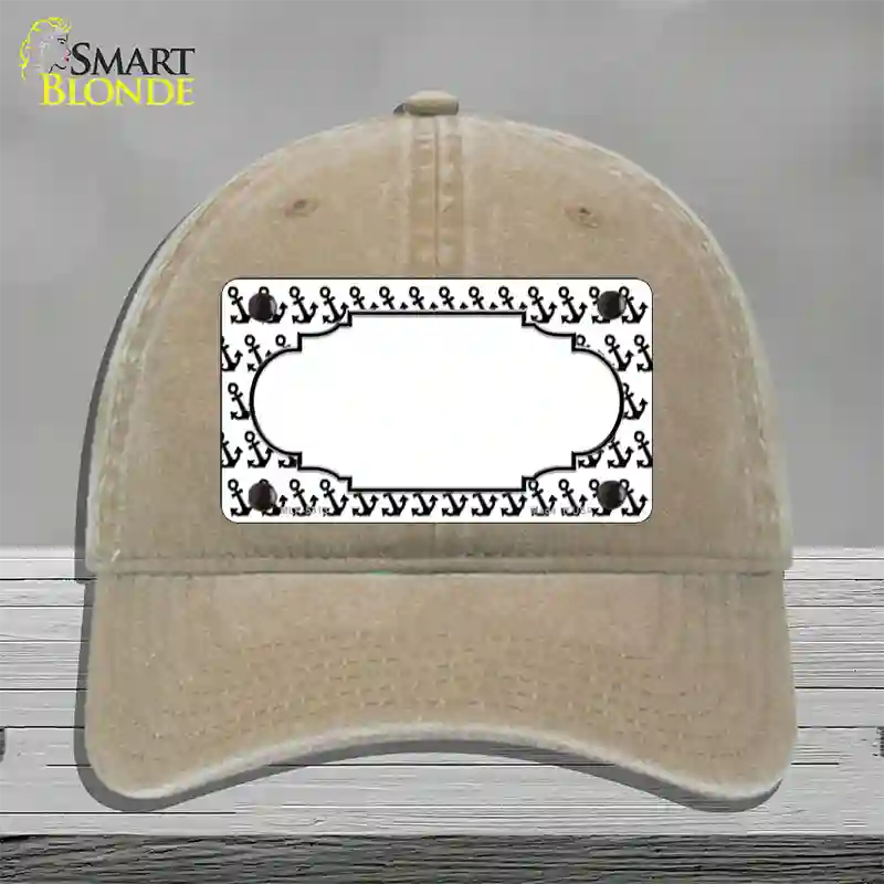 White Black Anchor Scallop Center Novelty License Plate Hat Unconstructed Cotton / Khaki