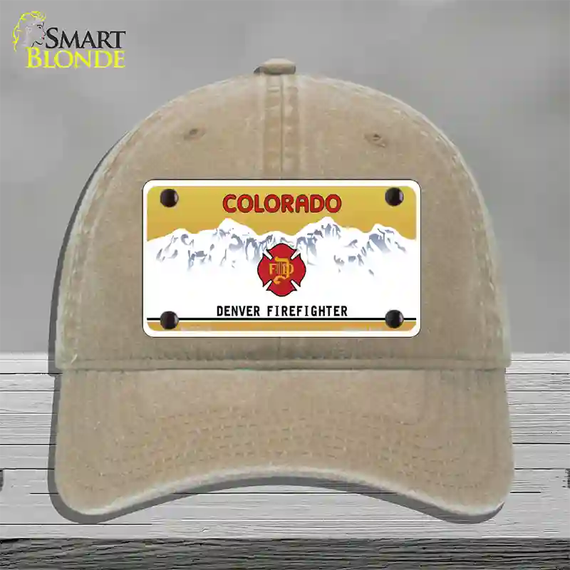 Denver Fire Fighter Novelty License Plate Hat Unconstructed Cotton / Khaki