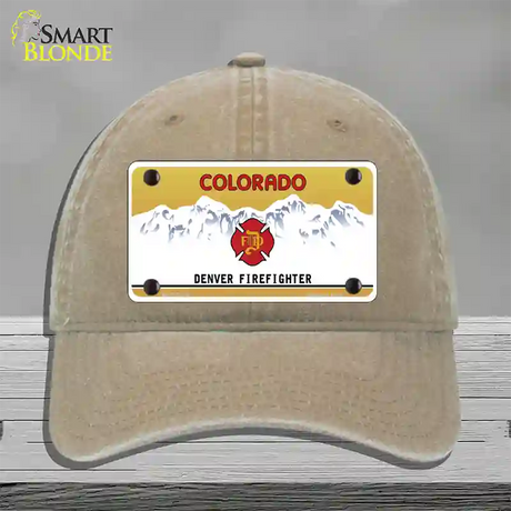 Denver Fire Fighter Novelty License Plate Hat Unconstructed Cotton / Khaki