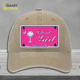 Island Girl Pink Novelty License Plate Hat Unconstructed Cotton / Khaki