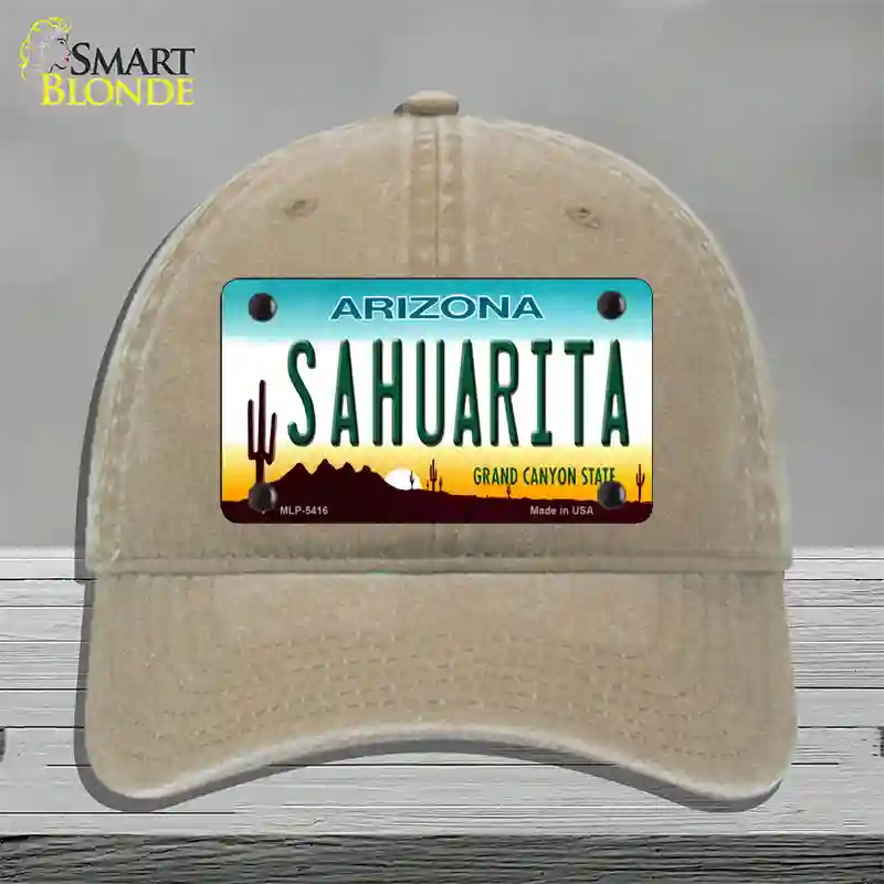 Sahuarita Arizona Novelty License Plate Hat Unconstructed Cotton / Khaki