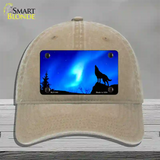 Wolf Howling Novelty License Plate Hat Unconstructed Cotton / Khaki