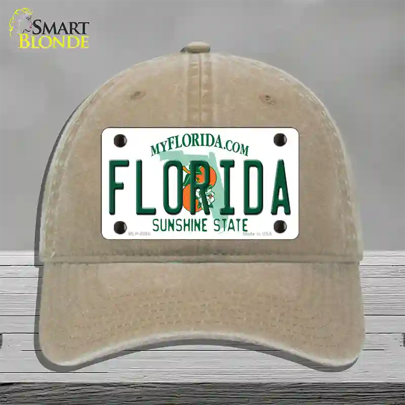 Florida Sunshine State Novelty License Plate Hat Unconstructed Cotton / Khaki