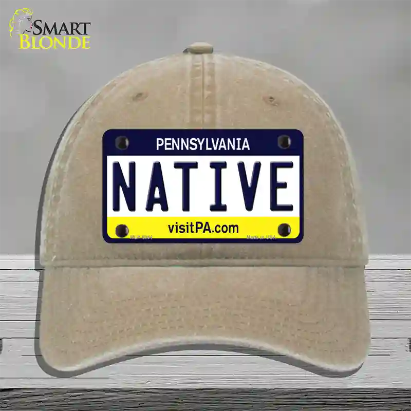 Native Pennsylvania State Novelty License Plate Hat Unconstructed Cotton / Khaki