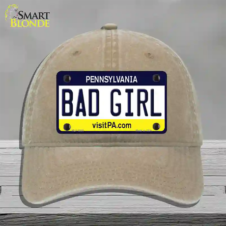 Bad Girl Pennsylvania State Novelty License Plate Hat Unconstructed Cotton / Khaki