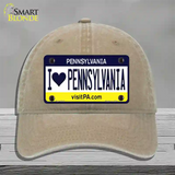 I Love Pennsylvania State Novelty License Plate Hat Unconstructed Cotton / Khaki