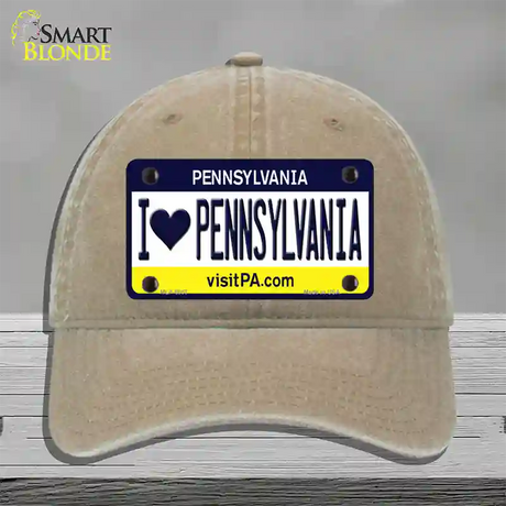 I Love Pennsylvania State Novelty License Plate Hat Unconstructed Cotton / Khaki