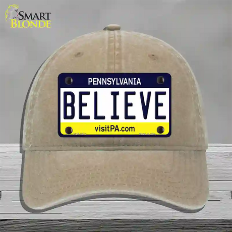 Believe Pennsylvania State Novelty License Plate Hat Unconstructed Cotton / Khaki