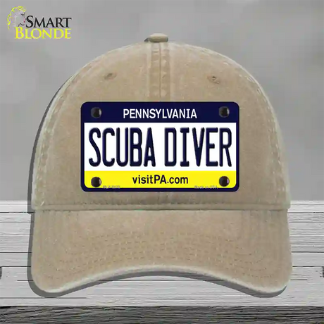 Scuba Diver Pennsylvania State Novelty License Plate Hat Unconstructed Cotton / Khaki