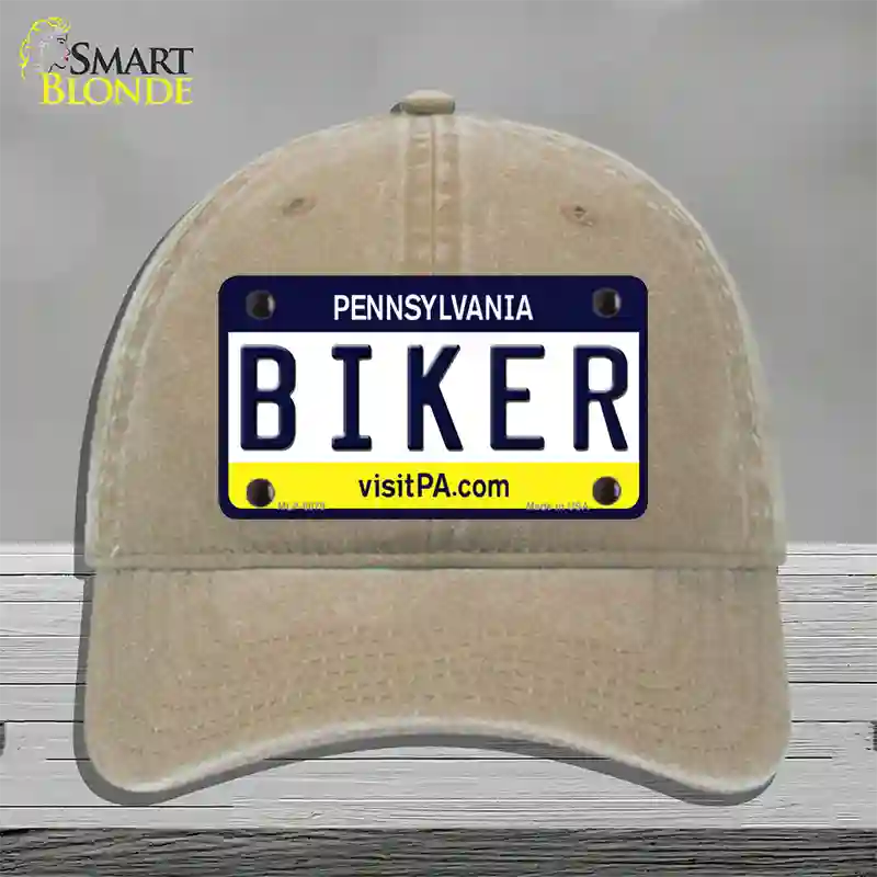 Biker Pennsylvania State Novelty License Plate Hat Unconstructed Cotton / Khaki