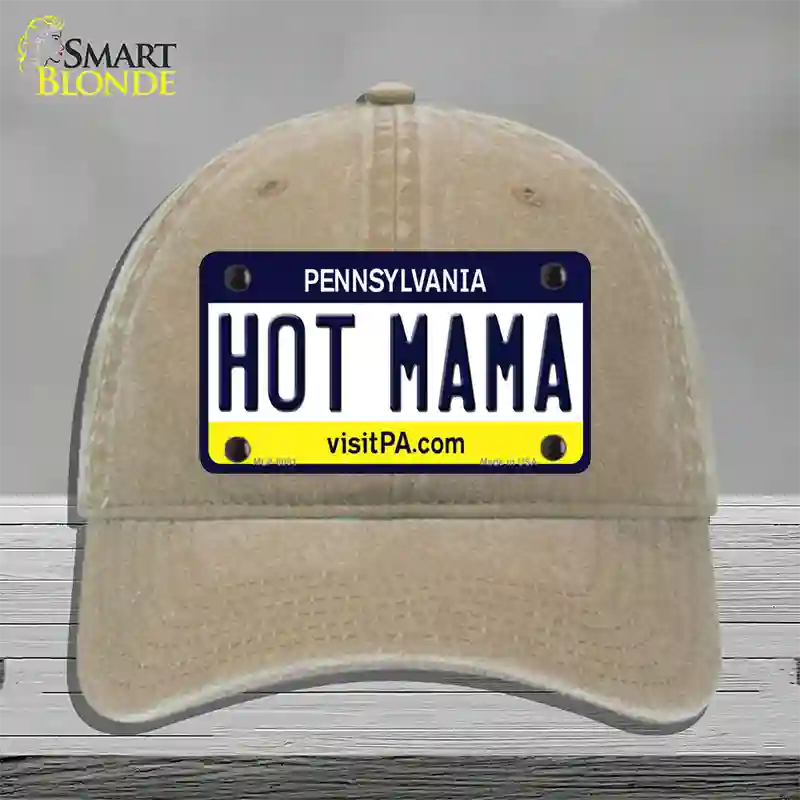 Hot Mama Pennsylvania State Novelty License Plate Hat Unconstructed Cotton / Khaki