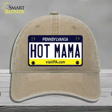 Hot Mama Pennsylvania State Novelty License Plate Hat Unconstructed Cotton / Khaki