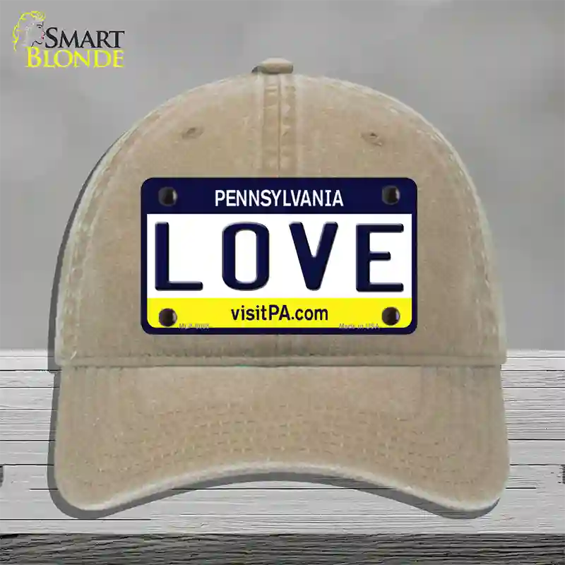 Love Pennsylvania State Novelty License Plate Hat Unconstructed Cotton / Khaki