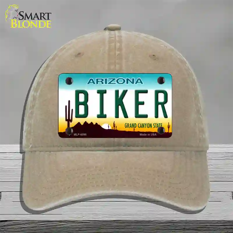 Arizona Biker Novelty License Plate Hat Unconstructed Cotton / Khaki