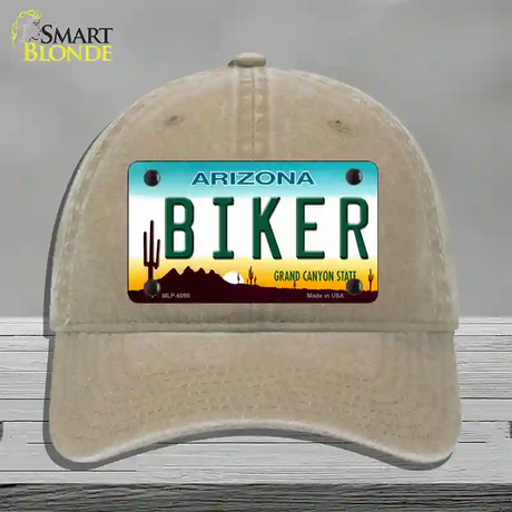 Arizona Biker Novelty License Plate Hat Unconstructed Cotton / Khaki