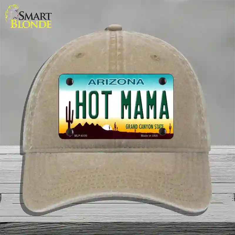 Arizona Hot Mama Novelty License Plate Hat Unconstructed Cotton / Khaki