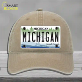 Michigan Novelty License Plate Hat Unconstructed Cotton / Khaki