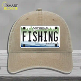 Fishing Michigan Novelty License Plate Hat Unconstructed Cotton / Khaki