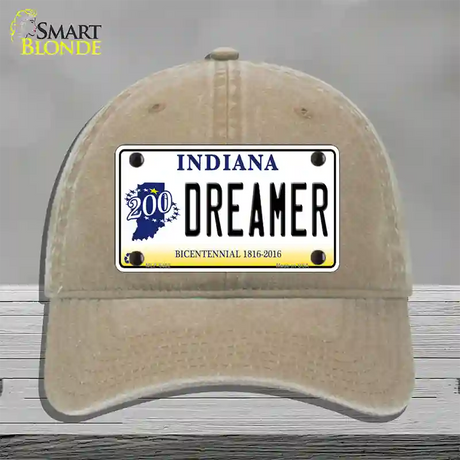 Dreamer Indiana Novelty License Plate Hat Unconstructed Cotton / Khaki