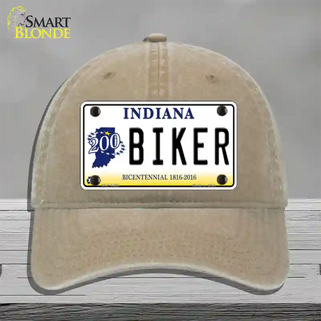 Biker Indiana Novelty License Plate Hat Unconstructed Cotton / Khaki