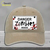 Danger Zombies Inside Novelty License Plate Hat Unconstructed Cotton / Khaki