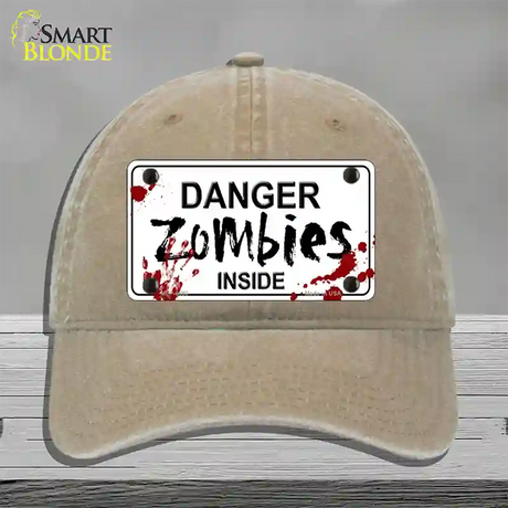 Danger Zombies Inside Novelty License Plate Hat Unconstructed Cotton / Khaki