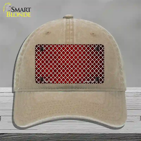 Red White Quatrefoil Oil Rubbed Novelty License Plate Hat Unconstructed Cotton / Khaki