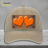 Orange White Quatrefoil Hearts Oil Rubbed Novelty License Plate Hat Unconstructed Cotton / Khaki