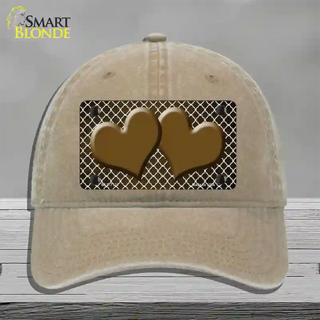 Brown White Quatrefoil Hearts Oil Rubbed Novelty License Plate Hat Unconstructed Cotton / Khaki