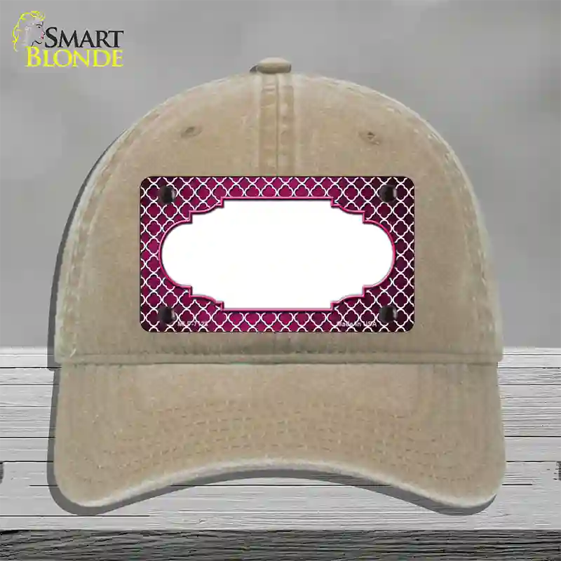 Pink White Quatrefoil Scallop Oil Rubbed Novelty License Plate Hat Unconstructed Cotton / Khaki