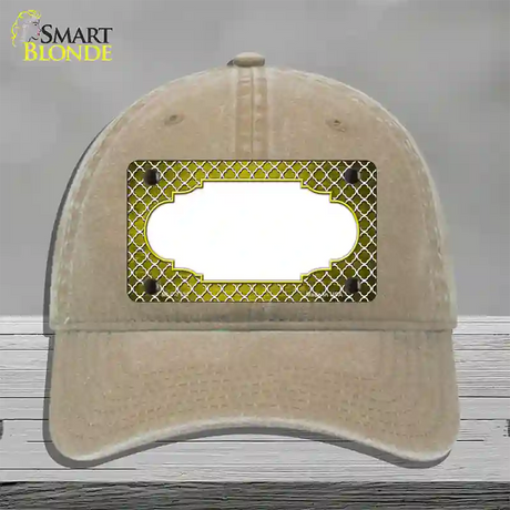 Yellow White Quatrefoil Scallop Oil Rubbed Novelty License Plate Hat Unconstructed Cotton / Khaki
