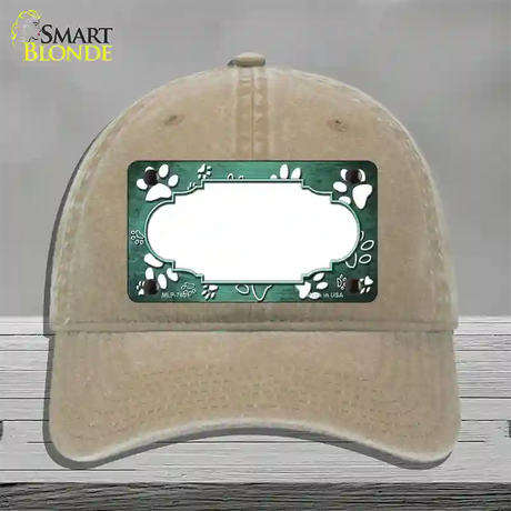 Paw Scallop Mint White Novelty License Plate Hat Unconstructed Cotton / Khaki