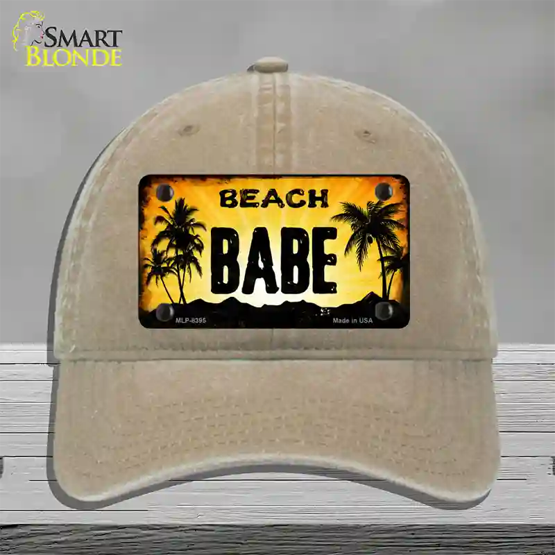 Beach Babe Novelty License Plate Hat Unconstructed Cotton / Khaki