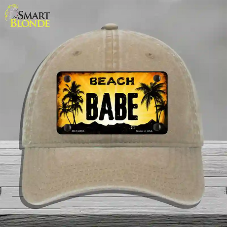 Beach Babe Novelty License Plate Hat Unconstructed Cotton / Khaki