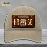 Historic Route 66 Vintage Novelty License Plate Hat Unconstructed Cotton Khaki