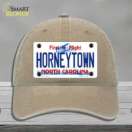 Horneytown North Carolina Novelty License Plate Hat Unconstructed Cotton / Khaki