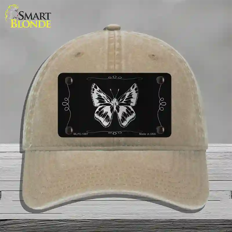 Butterfly Black Brushed Chrome Novelty License Plate Hat Unconstructed Cotton / Khaki