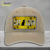 Cat Lover Yellow Brushed Chrome Novelty License Plate Hat Tag Unconstructed Cotton / Khaki