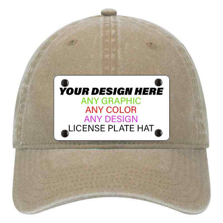 Personalized Design Your Own Custom Novelty Aluminum License Plate Hat | 4" x 2.2" Mounted Hats Unconstructed Cotton Khaki